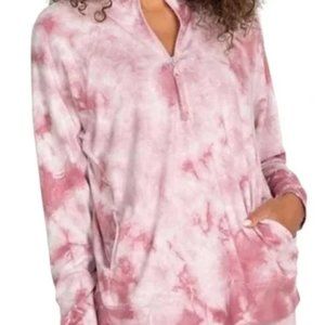 NWT - Johnny Was Calme Tie Dye Pink Raglan Half Zip Pullover,  Size XL